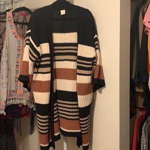 Chenille Neutral Colored Long Cardigan w Pockets